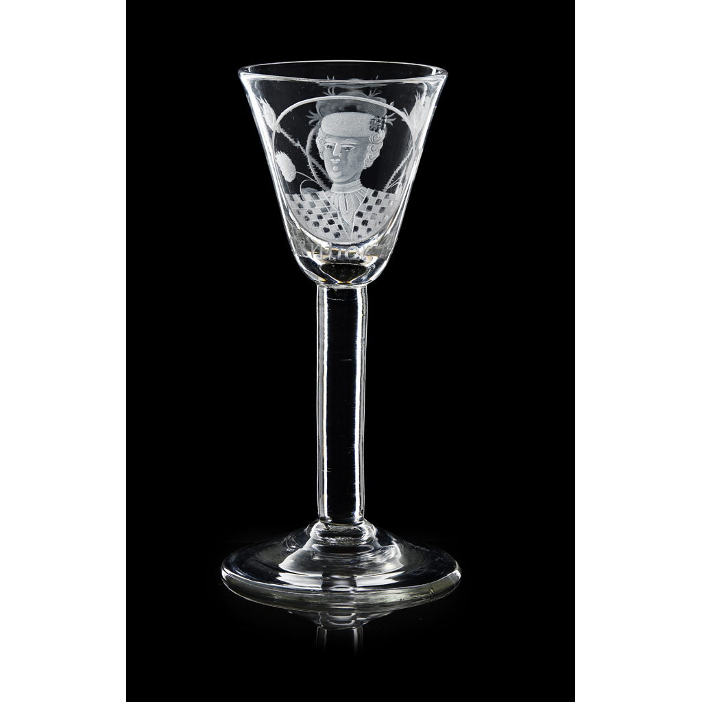 Appraisal: A FINE JACOBITE PORTRAIT WINE GLASS TH CENTURY the conical