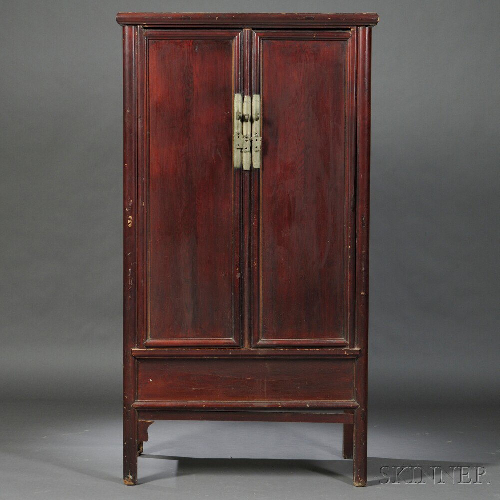 Appraisal: Tapered Cabinet China th century yumu rounded posts enclose single-panel