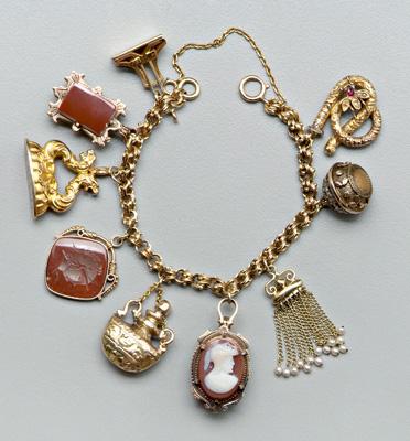 Appraisal: Gold charm bracelet kt gold chain - in with nine