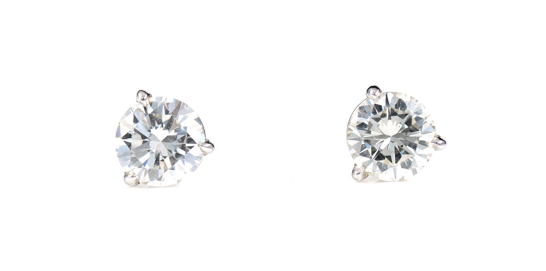 Appraisal: K WHITE GOLD DIAMOND STUD EARRINGS Ctw Round brilliant cut