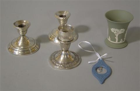 Appraisal: GROUP OF DECORATIVE TABLE ITEMS Including a pair of sterling