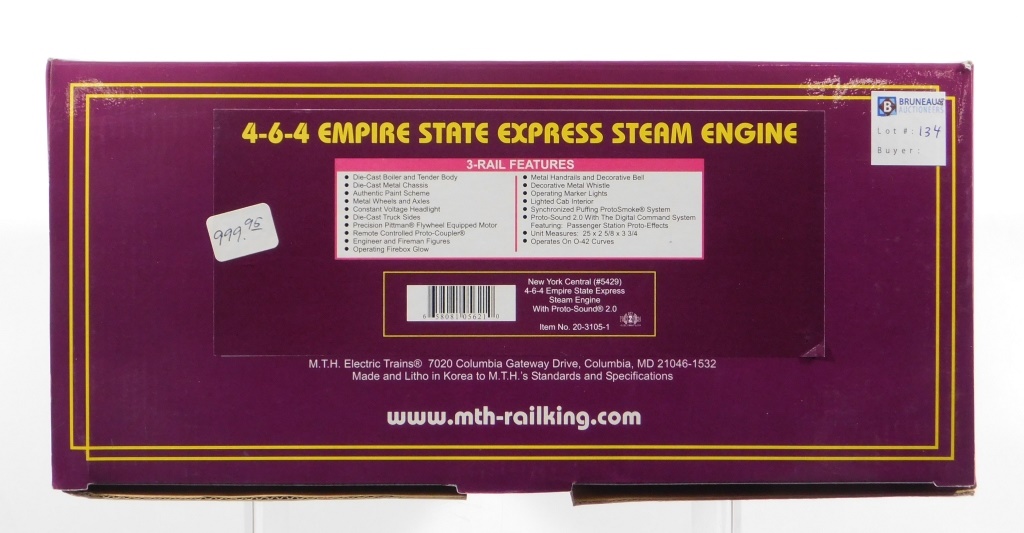 Appraisal: MTH NEW YORK CENTRAL EMPIRE STATE EXPRESS O TRAIN United