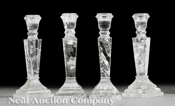 Appraisal: A Set of Four Carved Rock Crystal Candlesticks of Classical