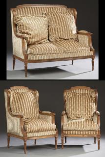 Appraisal: French Louis XVI Style Carved Beech Three Piece Pa French