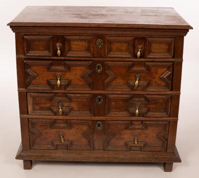 Appraisal: A William and Mary oak chest the moulded top over