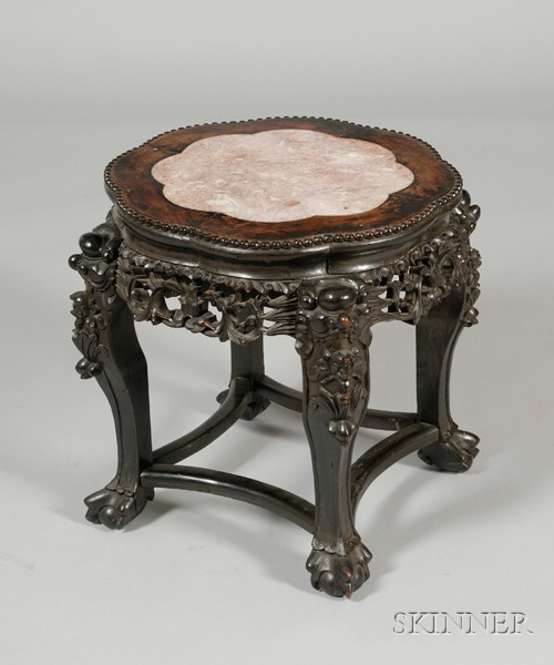 Appraisal: Tabouret China th century rosewood with relief carving of flowers