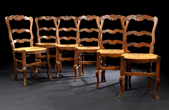 Appraisal: Suite of Six French Provincial Oak Sidechairs mid- th century