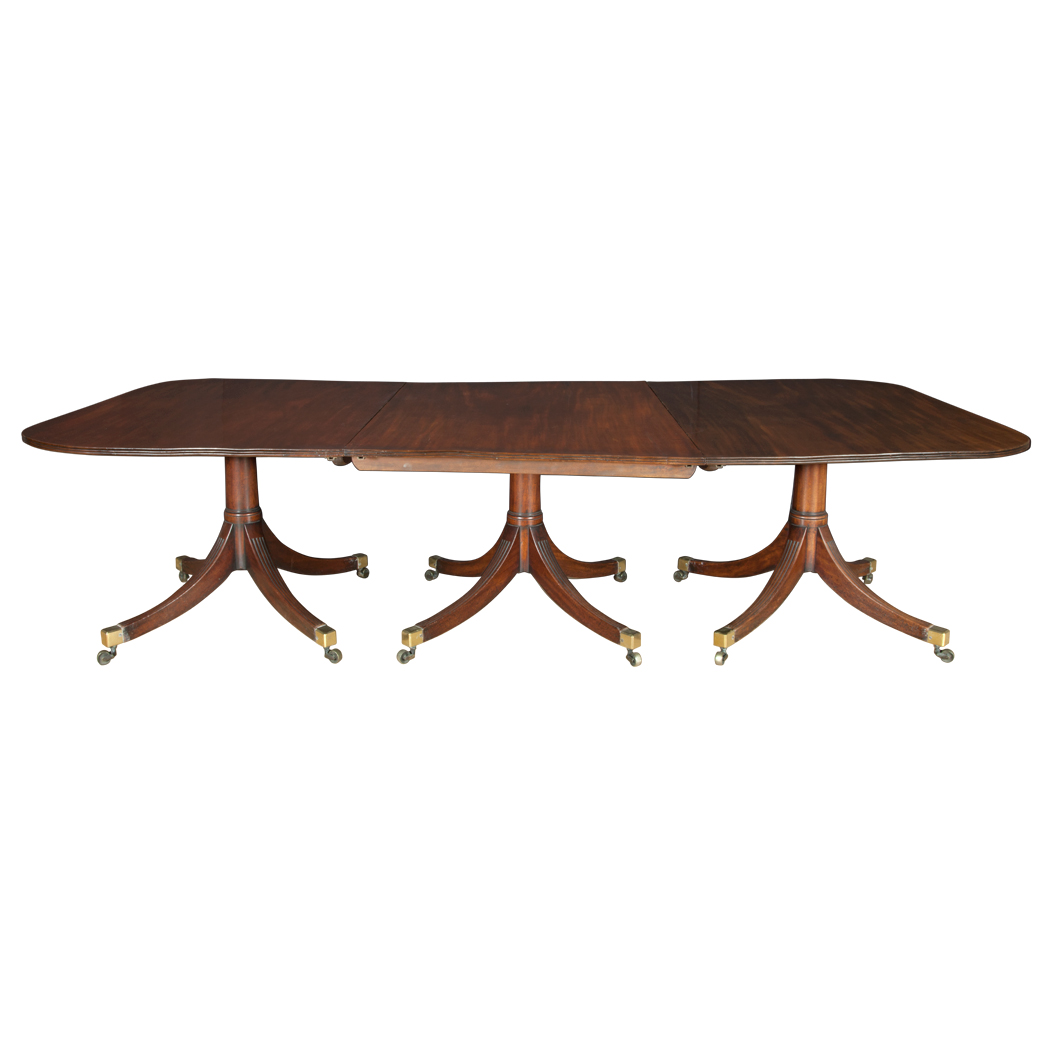 Appraisal: George III Mahogany Triple-Pedestal Dining Table Circa The rectangular top