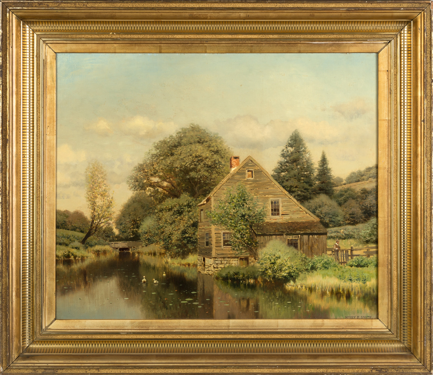 Appraisal: Henry Pember Smith American - Cottage near Stream with Figure