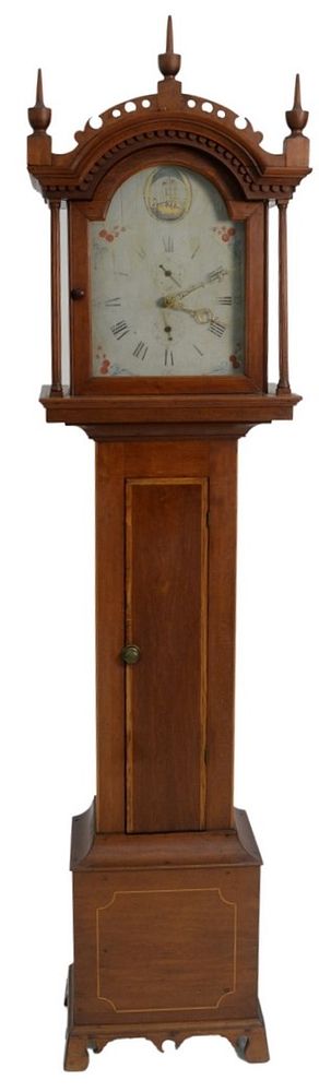 Appraisal: Federal Cherry Tall Case Clock having arched hood and painted