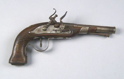 Appraisal: Reproduction flintlock pistol approx cal with a pieced together stock