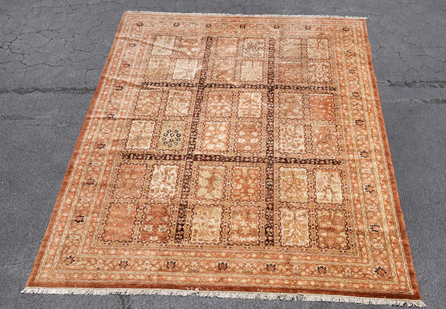 Appraisal: HAND KNOTTED INDO-PERSIAN PANEL GARDEN RUG Hand knotted Indo-Persian panel