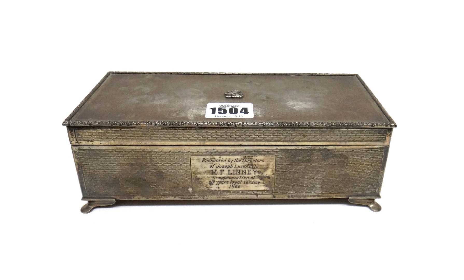 Appraisal: A silver rectangular table cigarette box wooden lined within the