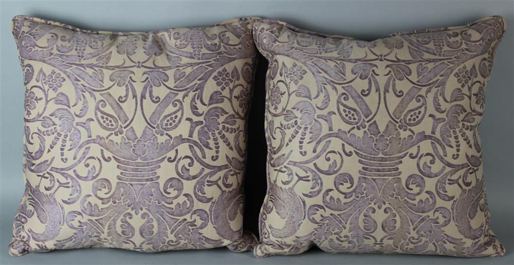 Appraisal: PAIR OF FORTUNY UCCELLI FABRIC COVERED PILLOWS fabric made in