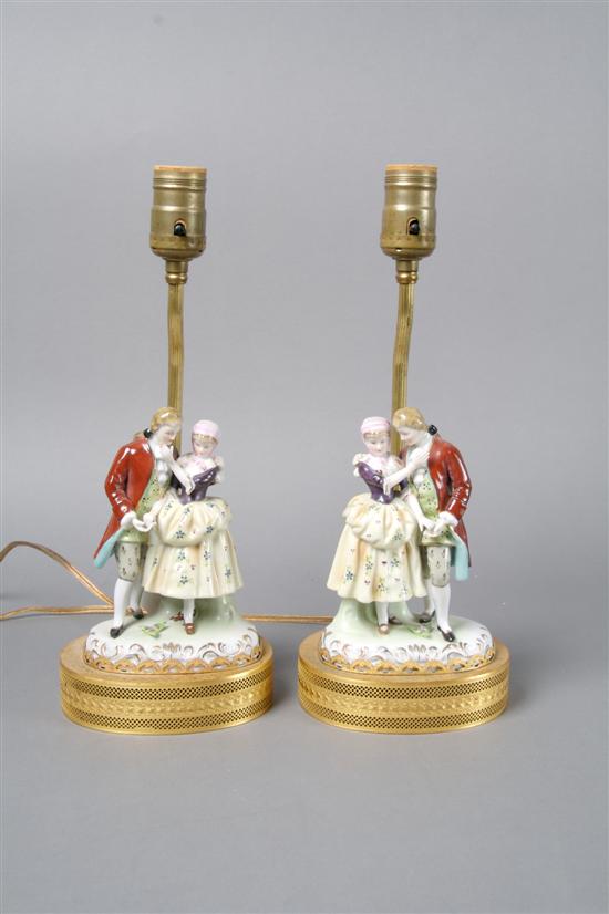 Appraisal: A Pair of Continental Porcelain Figural Groups Height of figures