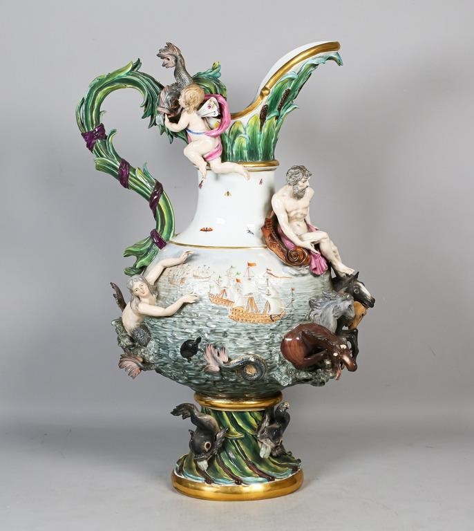 Appraisal: th - th century Meissen porcelain allegorical ewer emblematic of