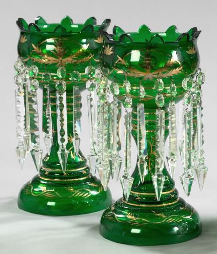 Appraisal: Large Pair of Bohemian Parcel-Gilt Emerald Green Glass Lustres first