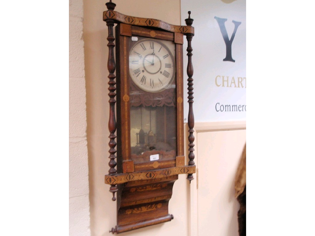 Appraisal: A thC rosewood and Tonbridge inlaid drop dial wall clock