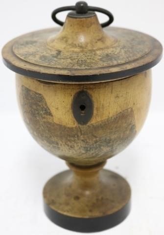 Appraisal: EARLY TH C ENGLISH WOODEN URN SHAPED TEA CADDY TRANSFER