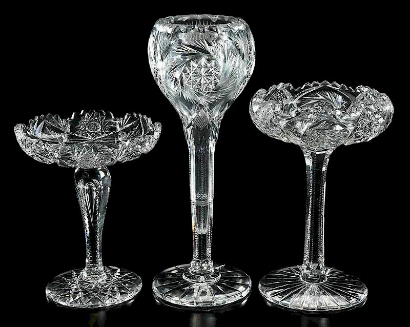 Appraisal: Brilliant Period Cut Glass Compotes and Vase compote with pinwheel