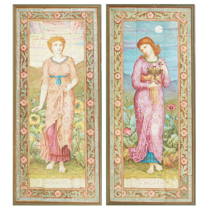 Appraisal: Pair of Aesthetic Movement Faience Tile Pictures of Morning and