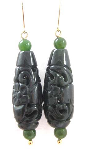 Appraisal: PAIR OF NEPHRITE JADE EARRINGS each k yellow gold with