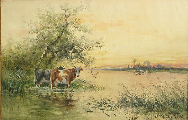 Appraisal: Hugo Anton Fisher American - Cattle Watering signed 'Hugo Fisher'