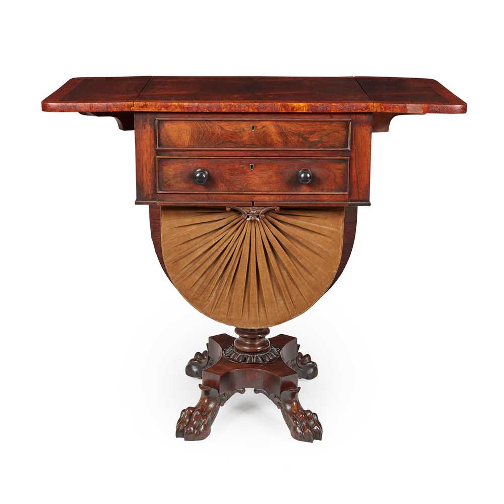 Appraisal: Y WILLIAM IV ROSEWOOD AND AMBOYNA WORK TABLE EARLY TH