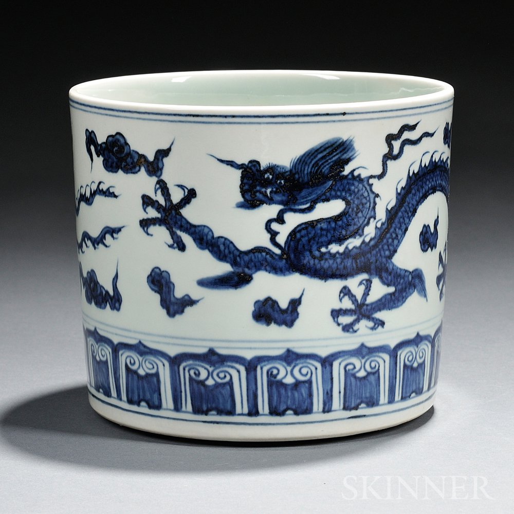 Appraisal: Blue and White Brush Pot China decorated with a dragon