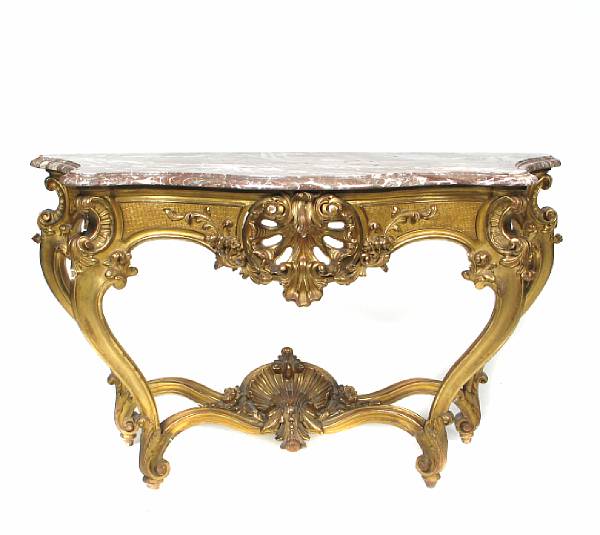 Appraisal: A Louis XV style carved giltwood console table with marble