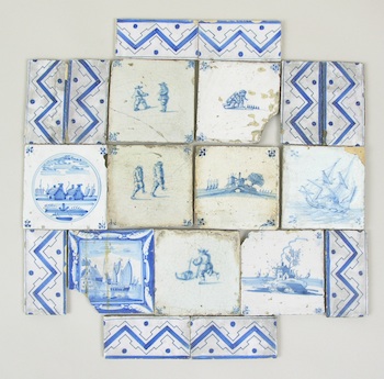 Appraisal: A Group of Antique Hand-Painted Ceramic Tiles This group contains