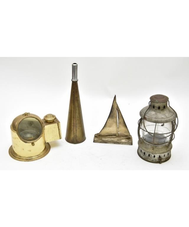 Appraisal: Small brass ships' binnacle h brass horn Perko ships lamp