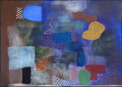 Appraisal: ROBERT NATKIN b ABSTRACT COMPOSITION IN BLUE Acrylic on canvas