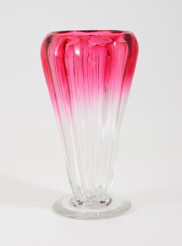 Appraisal: WEBB RUBINA CRANBERRY GLASS VASE Cranberry fades to clear measures