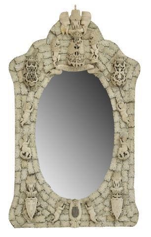 Appraisal: Framed beveled mirror with elaborate bone decoration France c and