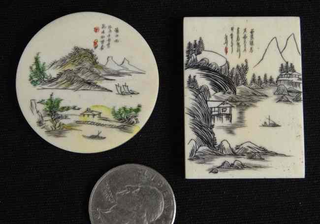 Appraisal: Lot pcs Asian ivory including scrimshaw disc