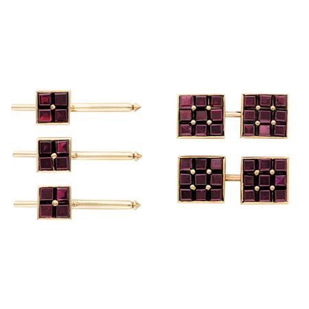 Appraisal: Gold and Garnet Dress Set Estimate -