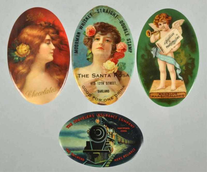 Appraisal: Lot of Oval Advertising Pocket Mirrors Description Includes Traveler's Insurance