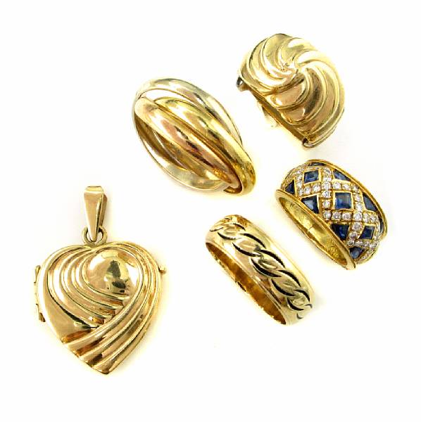 Appraisal: A collection of gem-set and gold jewelry including one herringbone