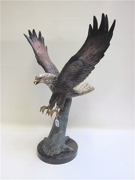 Appraisal: PATINATED BRONZE WILDLIFE SCULPTURE an American bald eagle in flight