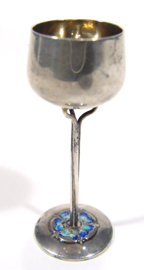 Appraisal: Miniature Art Nouveau silver goblet with enamelled florette decoration to