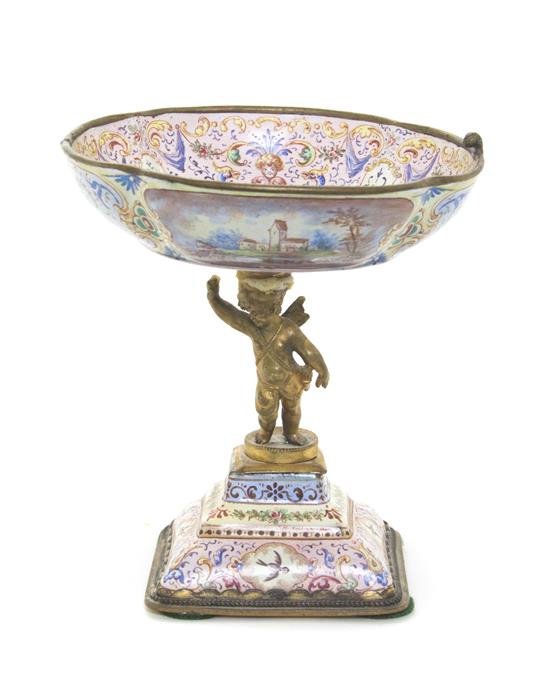 Appraisal: Sale Lot A French Enameled Tazza having a figure of