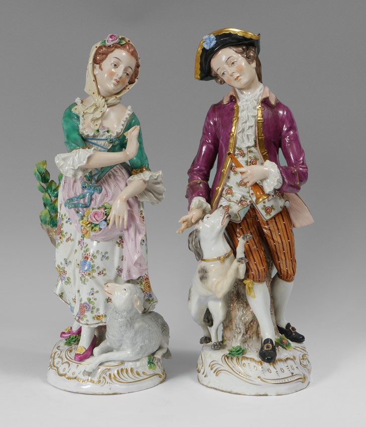 Appraisal: PAIR LARGE '' SITZENDORF FIGURES To include a man holding