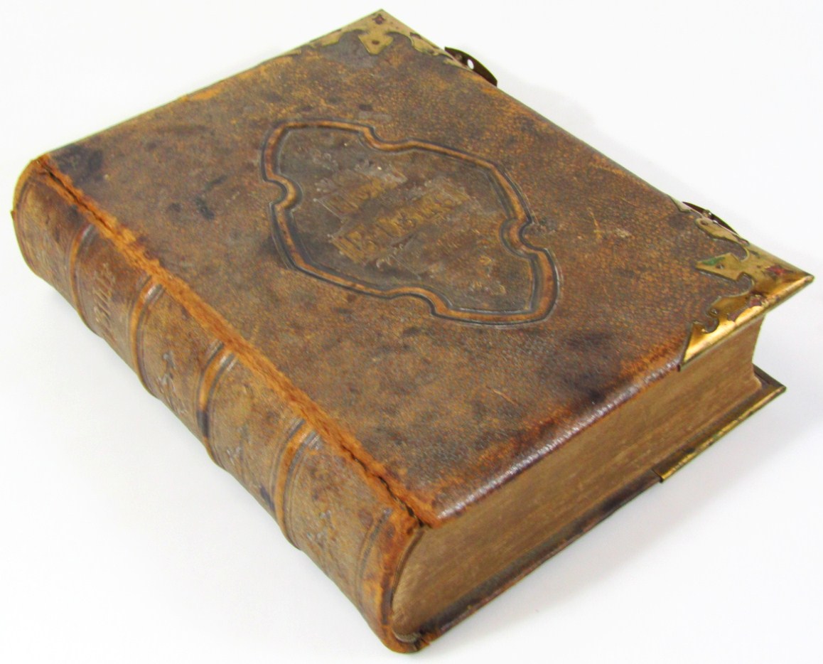 Appraisal: A thC Holy Bible with illustrations brass spandrels and clasps