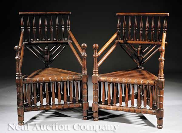 Appraisal: A Pair of American Colonial Revival Carved Oak Turner's Chairs