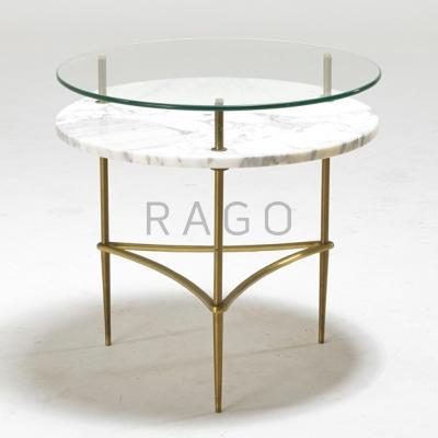 Appraisal: ITALIAN Tiered occasional table s Brass marble glass Stamped Italy