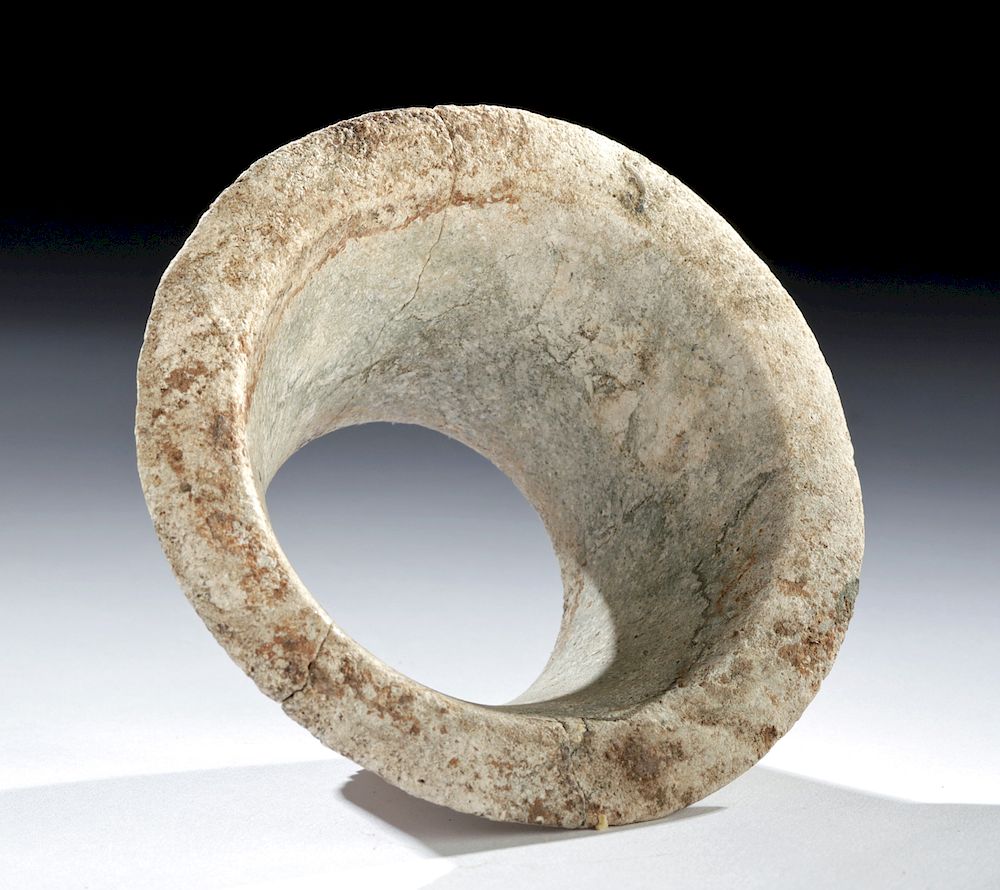 Appraisal: Massive Maya Greenstone Earspool Originally Listed At Pre-Columbian Maya Territories