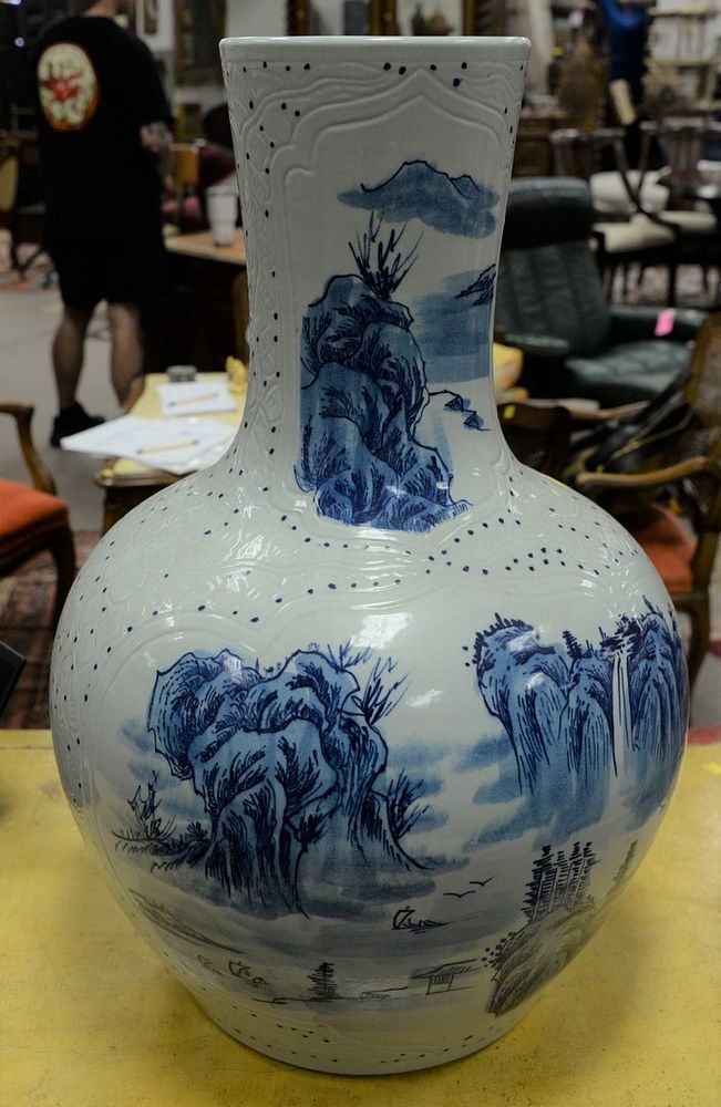 Appraisal: Large Chinese porcelain vase bottle form with painted landscape scene