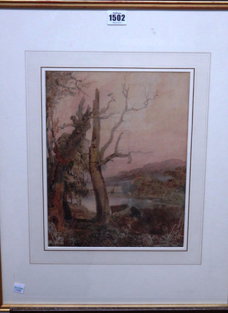 Appraisal: Circle of John Sell Cotman River scene with cow by