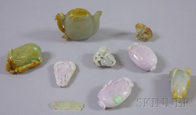 Appraisal: Nine Carved Stone Asian Items including two purple and green